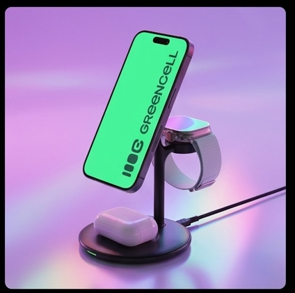 Green Cell MagScape 3w1 ładowarka indukcyjna MagSafe 15W iPhone AirPods Apple Watch stacja bezprzewodowa biurkowa — ujęcie 3