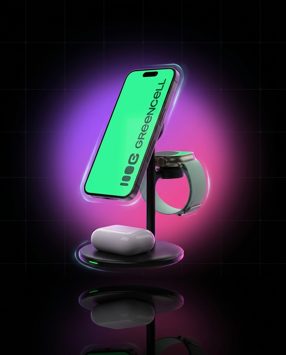 Green Cell MagScape 3w1 ładowarka indukcyjna MagSafe 15W iPhone AirPods Apple Watch stacja bezprzewodowa biurkowa — ujęcie 1