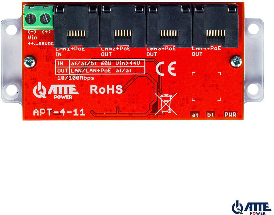 ATTE APT-4-11 Switch PoE 4 portowy 10/100Mbps, extender ATTE APT-4-11 Switch PoE 4 portowy 10/100Mbps, extender