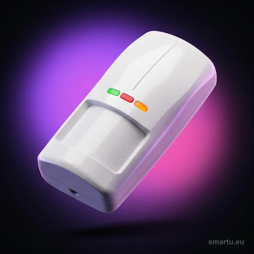 Biała czujka ruchu SATEL OPAL Pro zamontowana na elewacji domu Biała czujka ruchu SATEL OPAL Pro zamontowana na elewacji domu