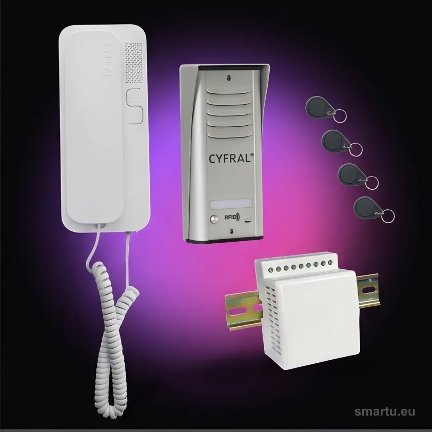 Domofon Cyfral COSMO R1 1-lokatorski srebrny, zestaw jednorodzinny 2-przewodowy z RFID