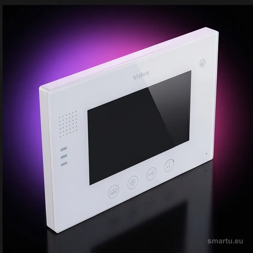 Monitor wideodomofonu Vidos M670W biały 7 cali LCD na ścianie w jasnym korytarzu Monitor wideodomofonu Vidos M670W biały 7 cali LCD na ścianie w jasnym korytarzu