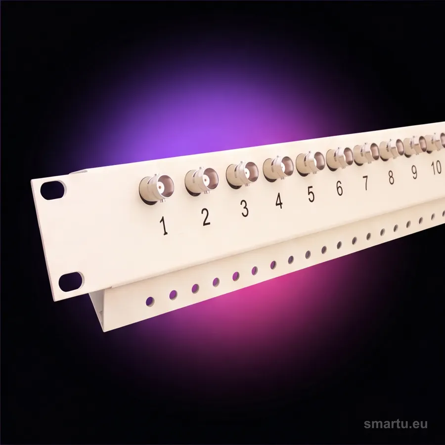 EWIMAR FKT-8-FPS, 8-kanałowy panel rack 19 z transformatorami wideo UTP i dystrybucją zasilania, bezpieczniki LED
