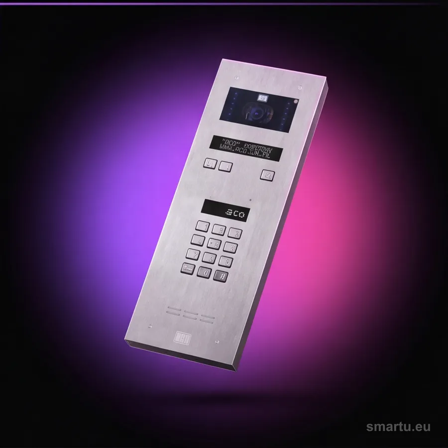 Centrala domofonowa ACO INSPIRO 7S+ Slave stal nierdzewna z LCD na białym tle Centrala domofonowa ACO INSPIRO 7S+ Slave stal nierdzewna z LCD na białym tle