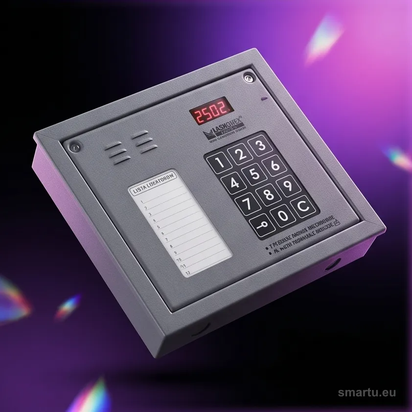 Panel domofonowy Laskomex CP-2502NP srebrny z mini listą lokatorów widok frontalny Panel domofonowy Laskomex CP-2502NP srebrny z mini listą lokatorów widok frontalny