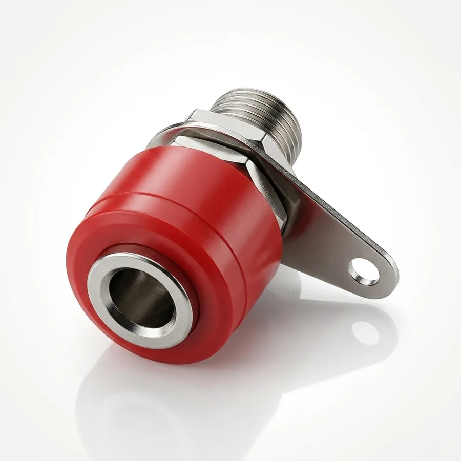 Gniazdo bananowe montażowe SREBRNE czerwone 4 mm do kolumn, wzmacniaczy, zasilaczy, projektów DIY Gniazdo bananowe montażowe SREBRNE czerwone 4 mm do kolumn, wzmacniaczy, zasilaczy, projektów DIY