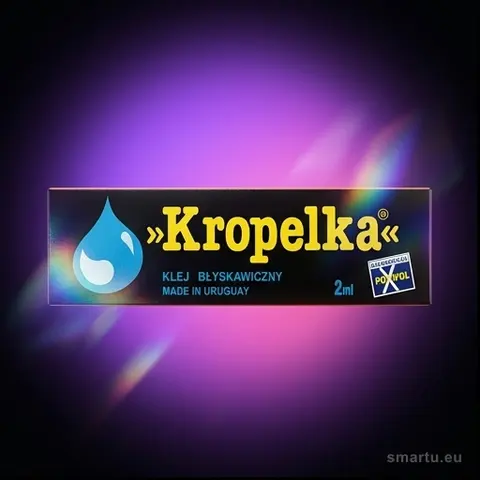 Klej Kropelka 2ml błyskawiczny uniwersalny do ceramiki, plastiku, drewna, metalu, gumy, porcelany, szybkie naprawy Klej Kropelka 2ml błyskawiczny uniwersalny do ceramiki, plastiku, drewna, metalu, gumy, porcelany, szybkie naprawy