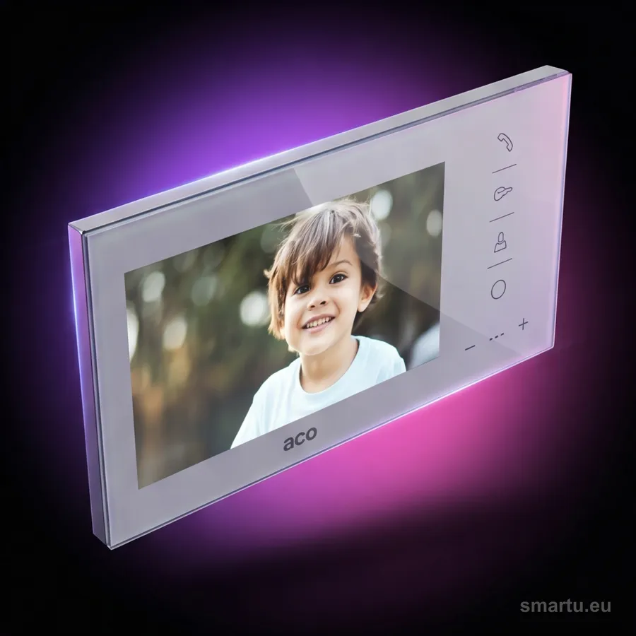 ACO GLASS-PRO-7 WH monitor wideodomofonowy 7 cali biały szklany front ACO GLASS-PRO-7 WH monitor wideodomofonowy 7 cali biały szklany front