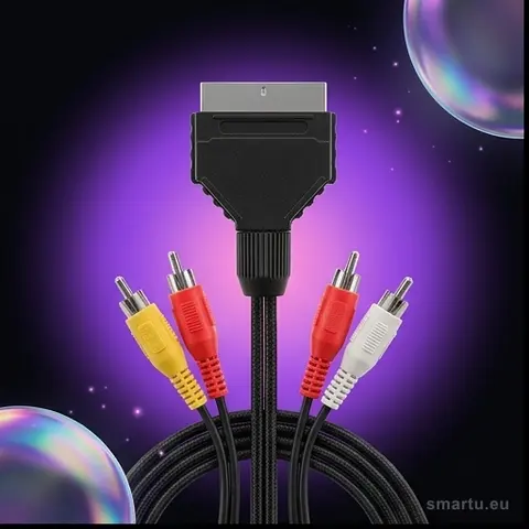 Przyłącze Euro-3 RCA 1,5m do sprzętu RTV, połączenie odbiornika z telewizorem, kabel sygnałowy audio-wideo Przyłącze Euro-3 RCA 1,5m do sprzętu RTV, połączenie odbiornika z telewizorem, kabel sygnałowy audio-wideo