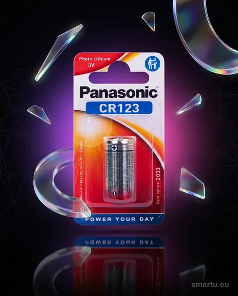 Bateria litowa Panasonic CR123 3V, jednorazowa, blister 1 sztuka, wysoka wydajność, do aparatów i latarek - zdjęcie główne | smartu.eu Bateria litowa Panasonic CR123 3V, jednorazowa, blister 1 sztuka, wysoka wydajność, do aparatów i latarek - zdjęcie główne | smartu.eu