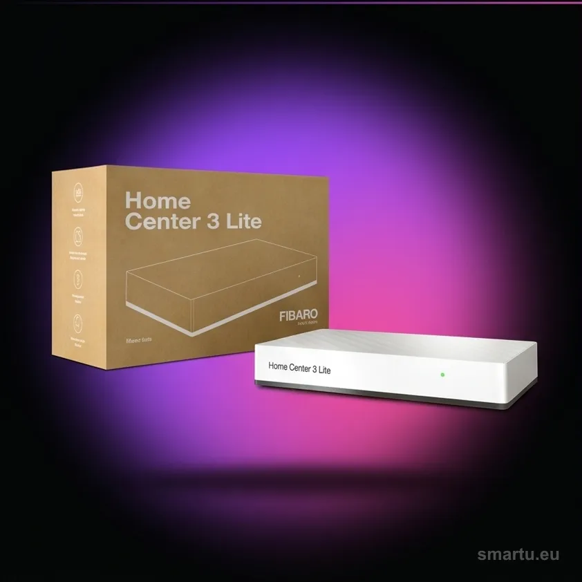 Centralka FIBARO Home Center 3 Lite HC3L-001 na białym tle, widok z przodu Centralka FIBARO Home Center 3 Lite HC3L-001 na białym tle, widok z przodu