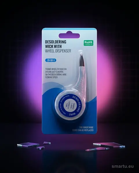 Plecionka do odsysania cyny Blow ZD181 z podajnikiem, szerokość 1,5 mm, długość 1,5 m Plecionka do odsysania cyny Blow ZD181 z podajnikiem, szerokość 1,5 mm, długość 1,5 m