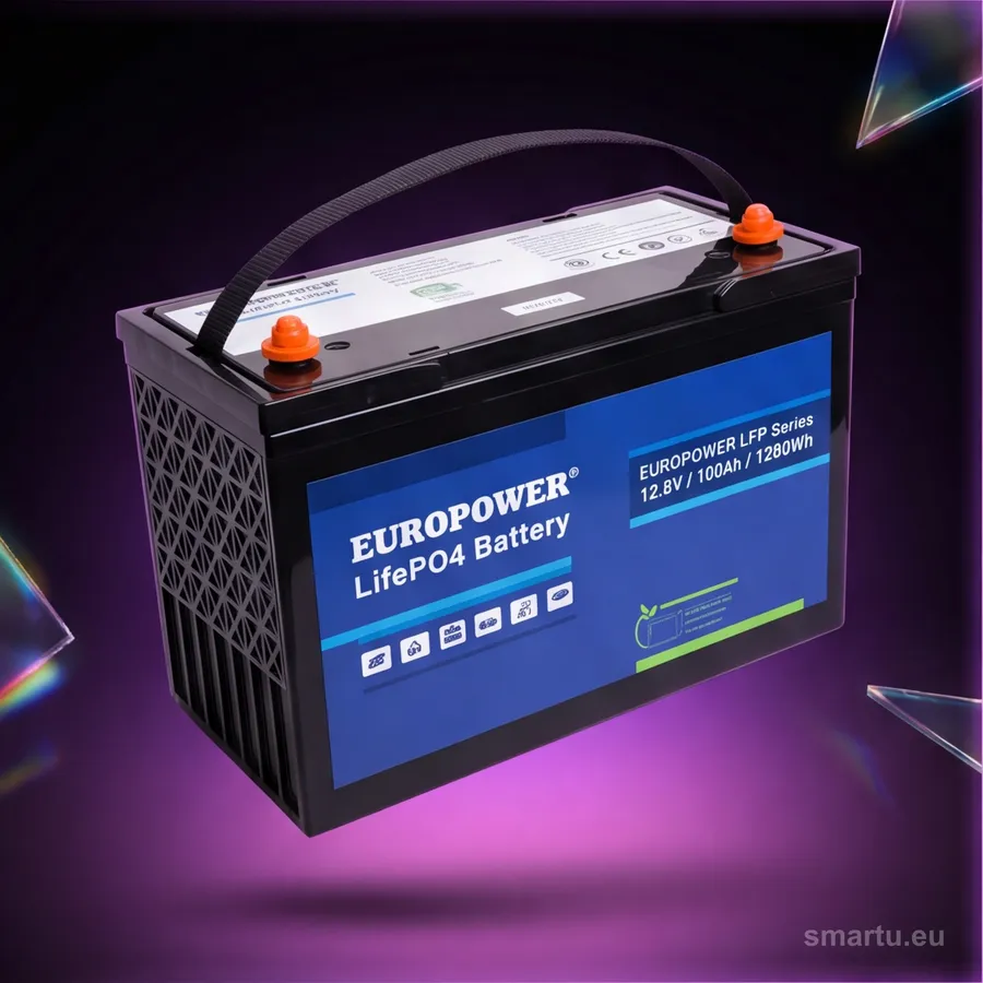 Europower LFP 12,8V 100Ah LiFePO4 Bluetooth BMS akumulator litowy 4000 cykli kamera solar Europower LFP 12,8V 100Ah LiFePO4 Bluetooth BMS akumulator litowy 4000 cykli kamera solar
