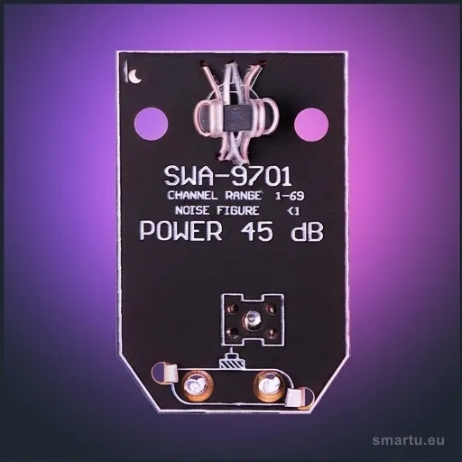 Wzmacniacz antenowy SWA-9701 do anten szerokopasmowych, wzmocnienie 40-45 dB, niskie szumy 1,4 dB, montaż w puszce Wzmacniacz antenowy SWA-9701 do anten szerokopasmowych, wzmocnienie 40-45 dB, niskie szumy 1,4 dB, montaż w puszce
