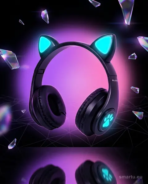 Słuchawki Bluetooth 5.0 LED kocie uszy czarne dla dzieci bezprzewodowe Słuchawki Bluetooth 5.0 LED kocie uszy czarne dla dzieci bezprzewodowe