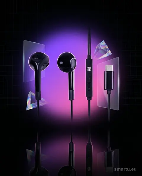 Słuchawki BLOW B-17 BLACK USB-C przewodowe douszne z mikrofonem Słuchawki BLOW B-17 BLACK USB-C przewodowe douszne z mikrofonem