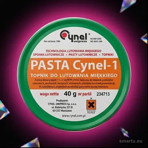 Pasta lutownicza CYNEL 40g, kalafonia z aktywatorami do lutowania elementów cynowanych, miedzianych i niklowanych Pasta lutownicza CYNEL 40g, kalafonia z aktywatorami do lutowania elementów cynowanych, miedzianych i niklowanych