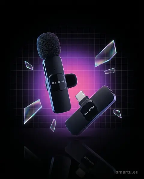 Mikrofon bezprzewodowy USB-C BLOW do smartfona z odbiornikiem zasięg 20m Mikrofon bezprzewodowy USB-C BLOW do smartfona z odbiornikiem zasięg 20m