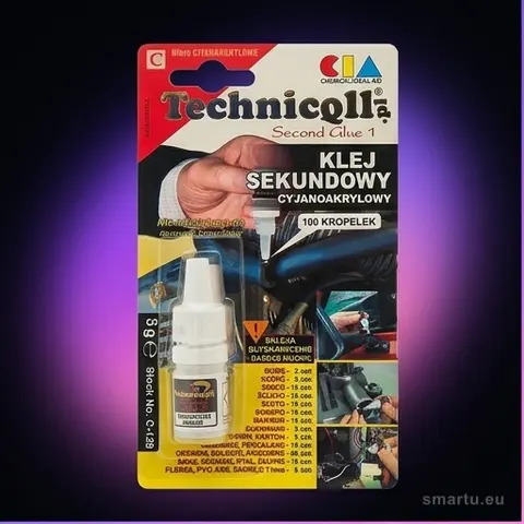 Technicqll Klej Sekundowy 5g, błyskawiczny cyjanoakrylowy do metalu, gumy, porcelany, tworzyw sztucznych Technicqll Klej Sekundowy 5g, błyskawiczny cyjanoakrylowy do metalu, gumy, porcelany, tworzyw sztucznych