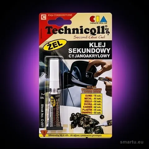 Technicqll Klej Sekundowy ŻEL 2g – Uniwersalny Cyjanoakrylowy, Do Metalu, Gumy, Ceramiki, Tworzyw Sztucznych Technicqll Klej Sekundowy ŻEL 2g – Uniwersalny Cyjanoakrylowy, Do Metalu, Gumy, Ceramiki, Tworzyw Sztucznych
