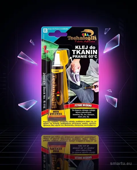 Technicqll Klej do tkanin 20ml, elastyczny, odporny na wodę i temperaturę, do bawełny, filcu, juty Technicqll Klej do tkanin 20ml, elastyczny, odporny na wodę i temperaturę, do bawełny, filcu, juty