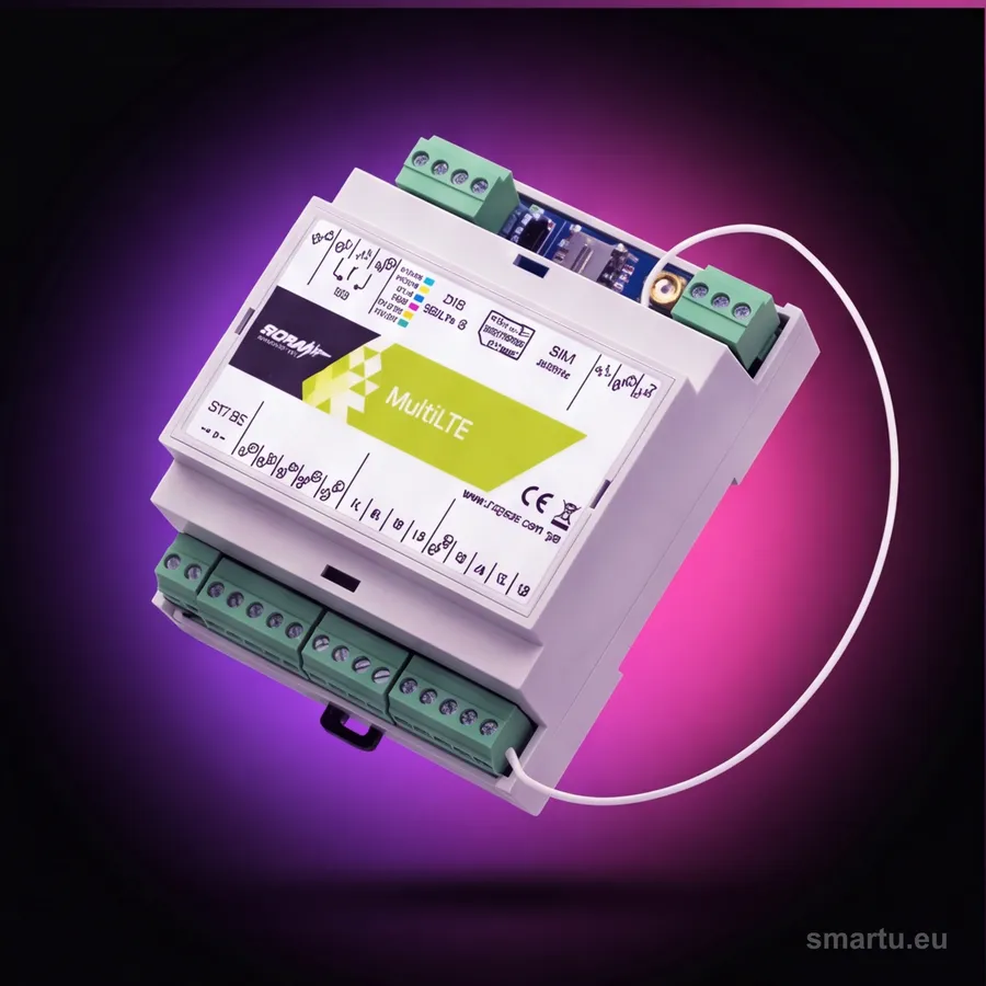 Moduł ROPAM MultiLTE-RF-D4M na szynie DIN - widok frontu Moduł ROPAM MultiLTE-RF-D4M na szynie DIN - widok frontu
