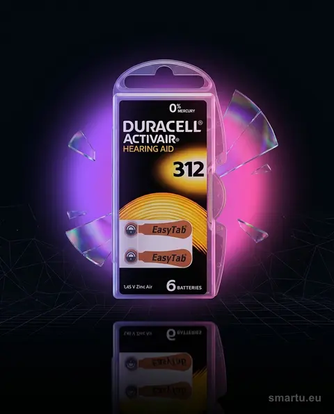 Baterie Duracell DA-312 do aparatu słuchowego, cynkowo-powietrzne, 1.45V, 6 sztuk - zdjęcie główne | smartu.eu Baterie Duracell DA-312 do aparatu słuchowego, cynkowo-powietrzne, 1.45V, 6 sztuk - zdjęcie główne | smartu.eu