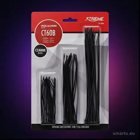 Opaski zaciskowe nylonowe CT60B czarne zestaw 2,5×100, 2,5×150, 3,5×200 mm do kabli i przewodów Opaski zaciskowe nylonowe CT60B czarne zestaw 2,5×100, 2,5×150, 3,5×200 mm do kabli i przewodów