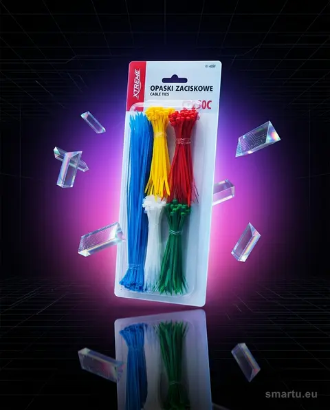 Opaski zaciskowe nylonowe CT250C, zestaw 2,5 mm, kolorowe, do kabli, przewodów i rur, 250 sztuk Opaski zaciskowe nylonowe CT250C, zestaw 2,5 mm, kolorowe, do kabli, przewodów i rur, 250 sztuk