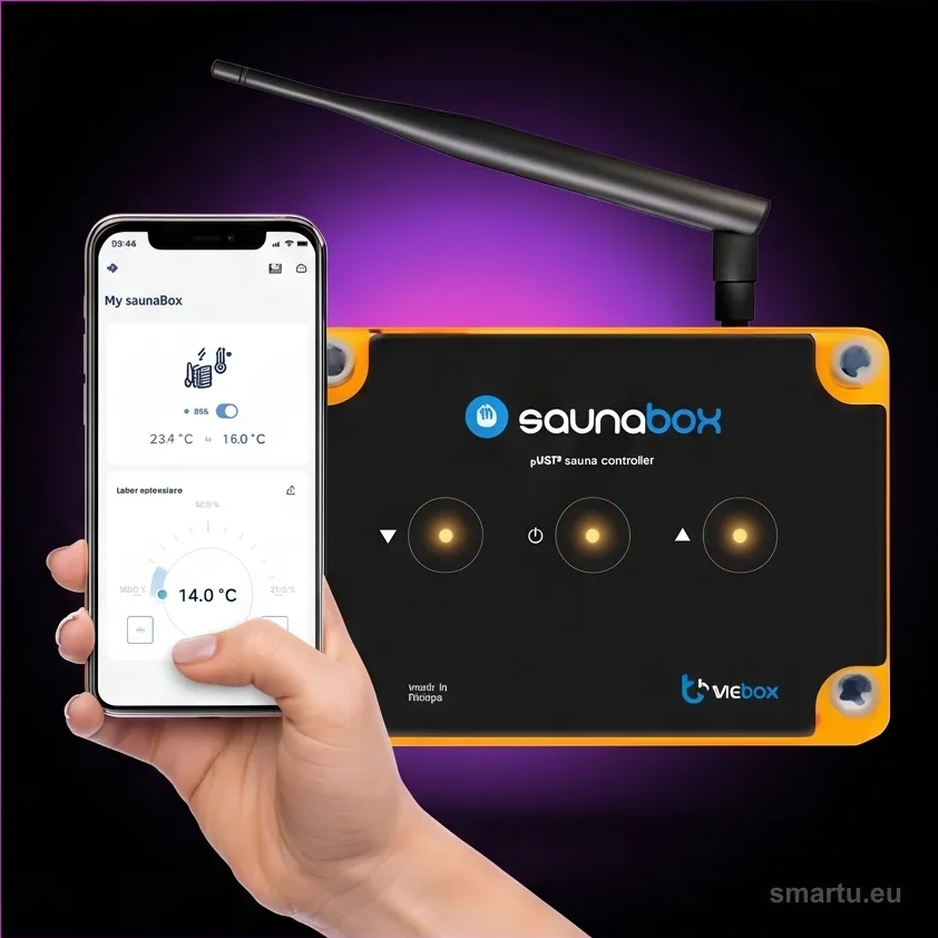 Sterownik sauny BleBox saunaBox pro WiFi, 230 V lub 3×230 V, 3×16 A, czujnik do 125 stopni, antena, ujęcie 1