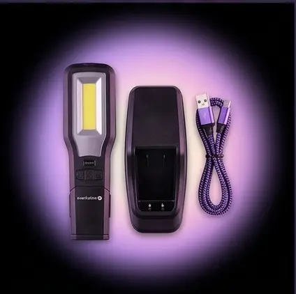 Zawartość pudełka: latarka WL-600R, stacja dokująca, kabel USB-C, śruby, instrukcja Zawartość pudełka: latarka WL-600R, stacja dokująca, kabel USB-C, śruby, instrukcja