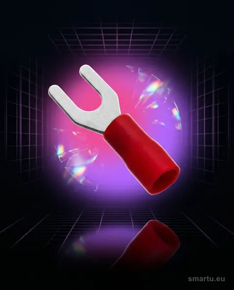 Konektor widełkowy izolowany S, na śrubę M4, do przewodów 0.5-1.5 mm², czerwony, stal cynowana, 100 sztuk Konektor widełkowy izolowany S, na śrubę M4, do przewodów 0.5-1.5 mm², czerwony, stal cynowana, 100 sztuk
