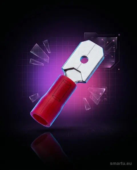Konektor izolowany płaski męski 4,8/0,8 czerwony 100 sztuk, do przewodów 0,5-1,5 mm², stal cynowana, PVC Konektor izolowany płaski męski 4,8/0,8 czerwony 100 sztuk, do przewodów 0,5-1,5 mm², stal cynowana, PVC