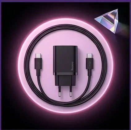Baseus Super Si 25W ładuje iPhone'a 15 - lifestyle na biurku Baseus Super Si 25W ładuje iPhone'a 15 - lifestyle na biurku