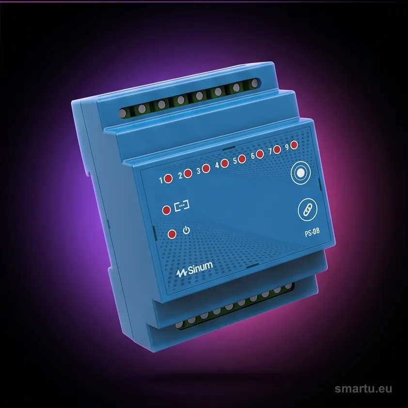 Bezprzewodowy przekaźnik TECH PS-08 z 8 wyjściami na szynie DIN do systemu Sinum Bezprzewodowy przekaźnik TECH PS-08 z 8 wyjściami na szynie DIN do systemu Sinum