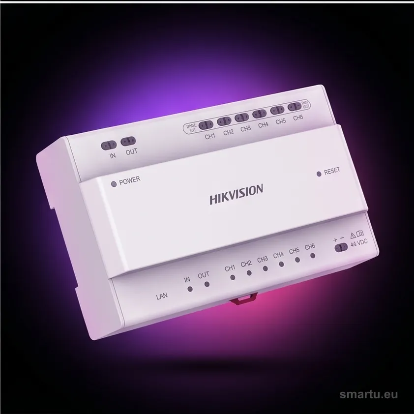 Hikvision DS-KAD7060EY-S dystrybutor 2-Wire HD na szynie DIN widok z przodu Hikvision DS-KAD7060EY-S dystrybutor 2-Wire HD na szynie DIN widok z przodu
