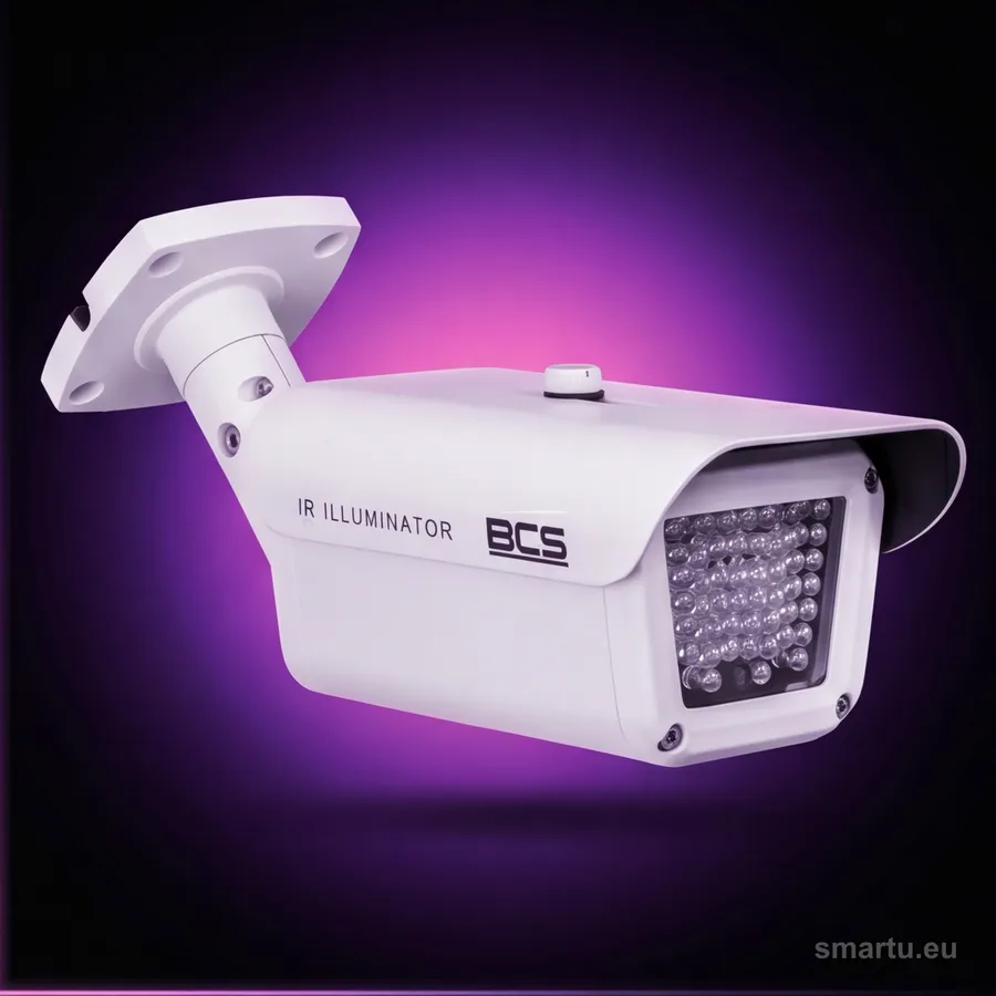 Oświetlacz podczerwieni BCS-IR45X80-B na elewacji domu doświetlający podjazd nocą Oświetlacz podczerwieni BCS-IR45X80-B na elewacji domu doświetlający podjazd nocą