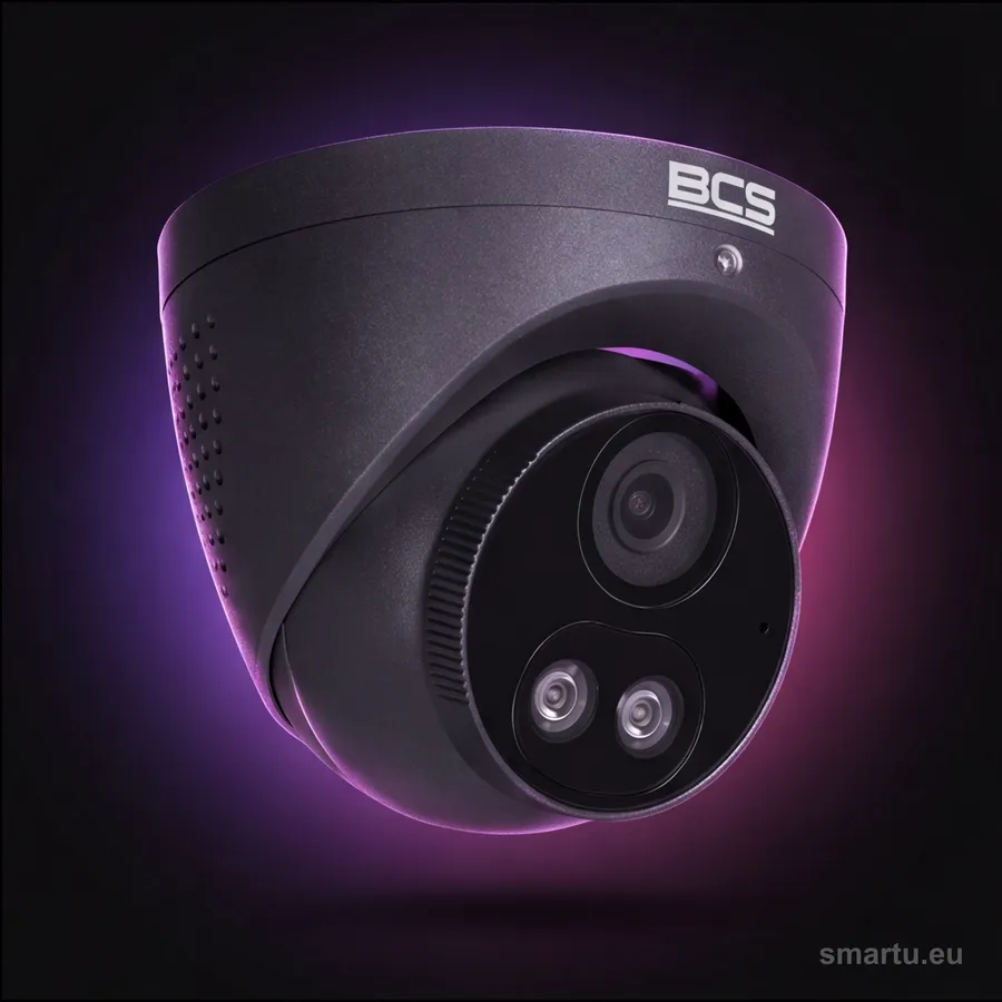 Kamera kopułkowa BCS Point BCS-P-EIP25FSR3L2-AI2-G 5Mpx IP67 na tle budynku Kamera kopułkowa BCS Point BCS-P-EIP25FSR3L2-AI2-G 5Mpx IP67 na tle budynku