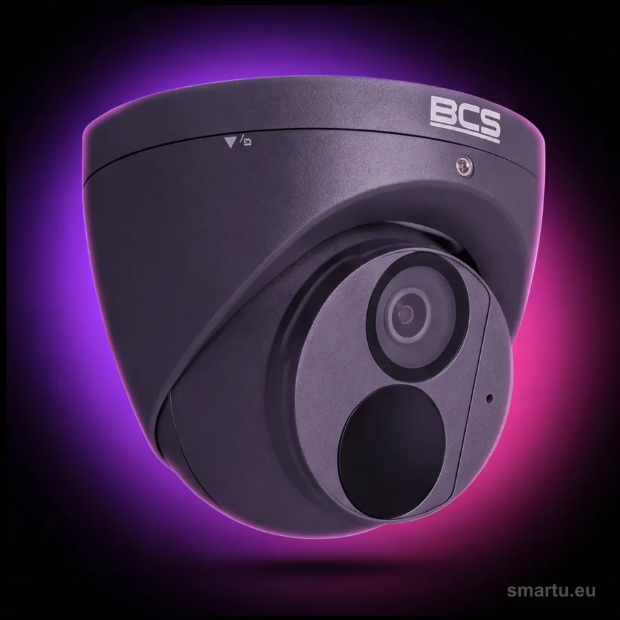 Kamera IP BCS Point BCS-P-EIP28FWR3-Ai2-G grafitowa kopula 8Mpx 4K na scianie budynku Kamera IP BCS Point BCS-P-EIP28FWR3-Ai2-G grafitowa kopula 8Mpx 4K na scianie budynku