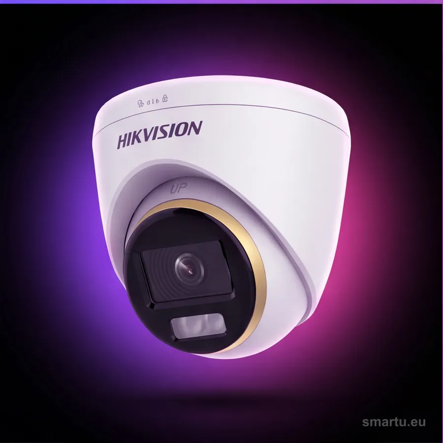 Kamera Hikvision DS-2CE72KF3T-LE typu turret na elewacji budynku Kamera Hikvision DS-2CE72KF3T-LE typu turret na elewacji budynku