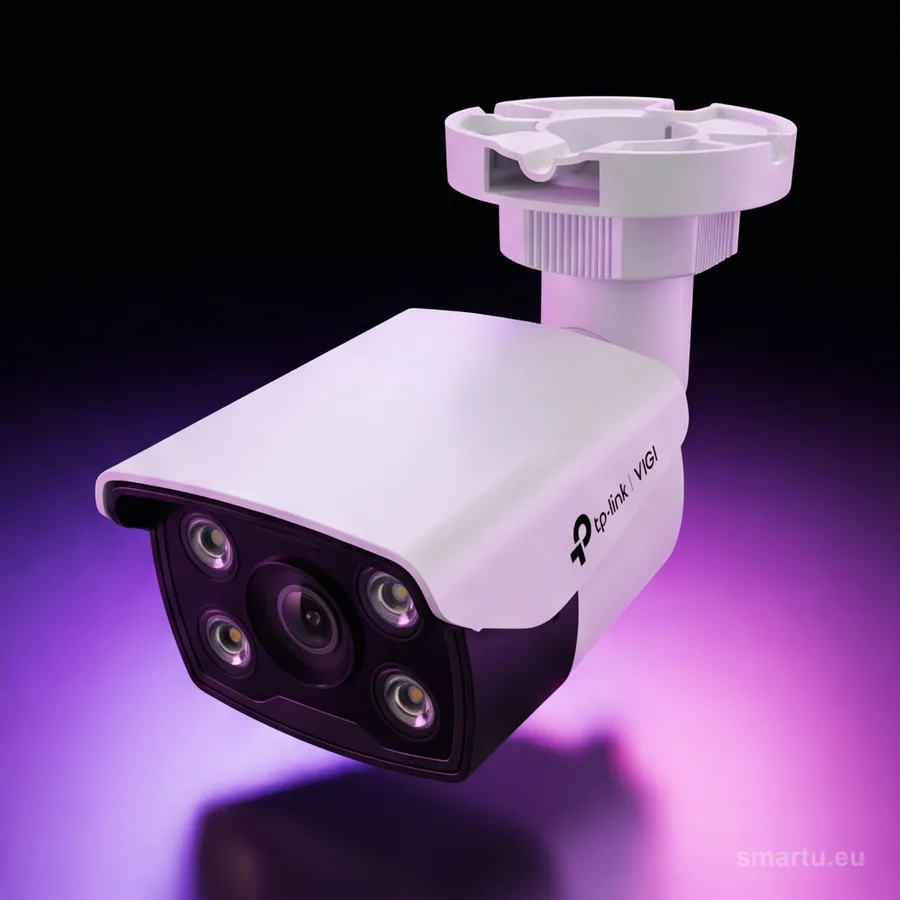 Kamera TP-Link VIGI C350 z kolorowym obrazem nocnym na ścianie budynku Kamera TP-Link VIGI C350 z kolorowym obrazem nocnym na ścianie budynku