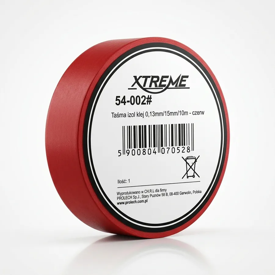 Taśma izolacyjna klejąca XTREME PVC 0,13mm/15mm/10m czerwona – wytrzymała izolacja elektryczna i zabezpieczenie połączeń Taśma izolacyjna klejąca XTREME PVC 0,13mm/15mm/10m czerwona – wytrzymała izolacja elektryczna i zabezpieczenie połączeń