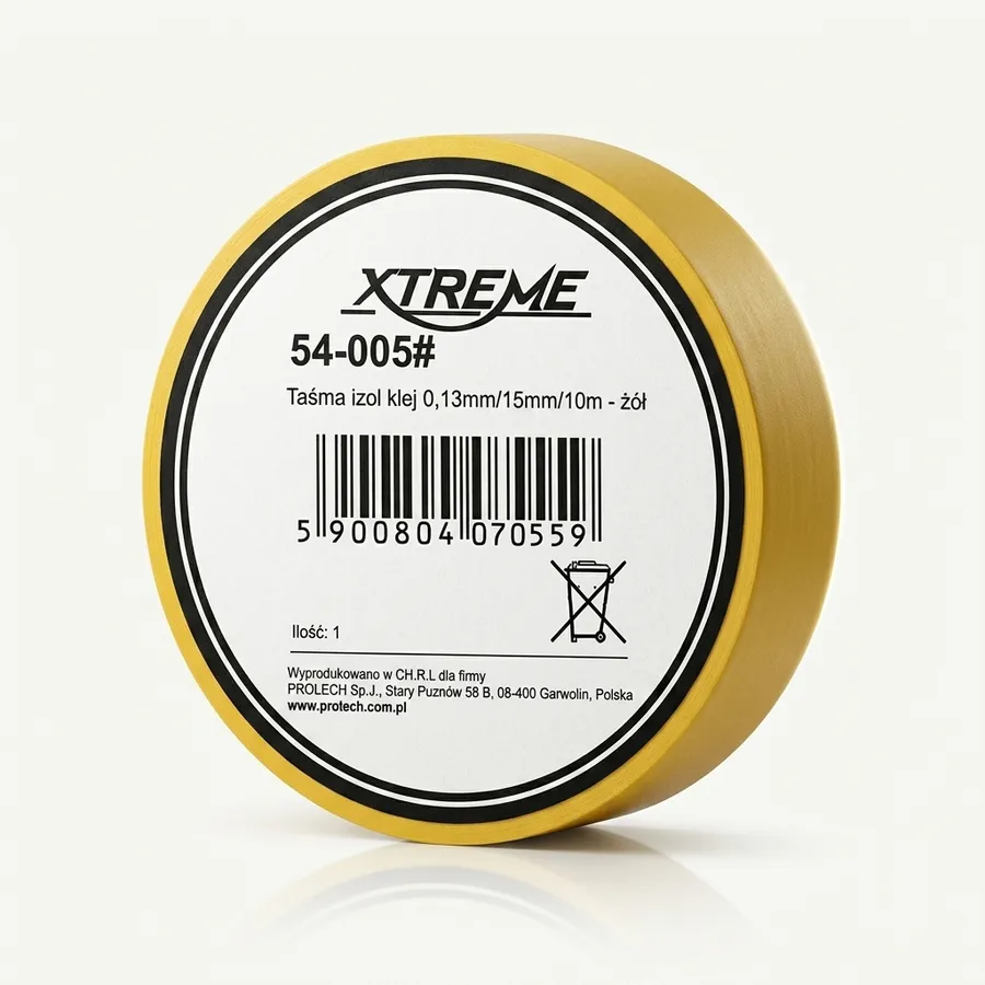Taśma izolacyjna XTREME 0,13mm/15mm/10m żółta, PVC, mocny klej, elastyczna, do izolacji elektrycznych i wiązek Taśma izolacyjna XTREME 0,13mm/15mm/10m żółta, PVC, mocny klej, elastyczna, do izolacji elektrycznych i wiązek