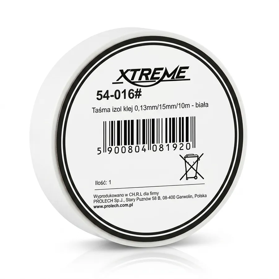 Taśma izolacyjna XTREME PVC biała 0,13mm/15mm/10m, wysoka elastyczność i wytrzymałość na zrywanie Taśma izolacyjna XTREME PVC biała 0,13mm/15mm/10m, wysoka elastyczność i wytrzymałość na zrywanie