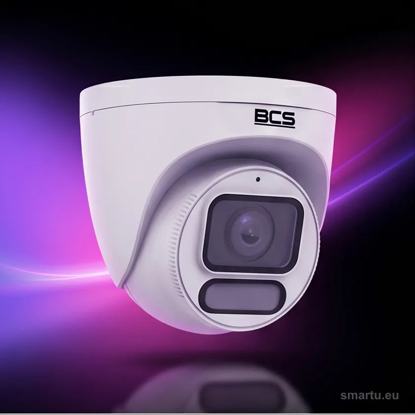 Kamera IP BCS POINT BCS-P-EIP24FCL3-Ai1 na elewacji budynku nocą Kamera IP BCS POINT BCS-P-EIP24FCL3-Ai1 na elewacji budynku nocą