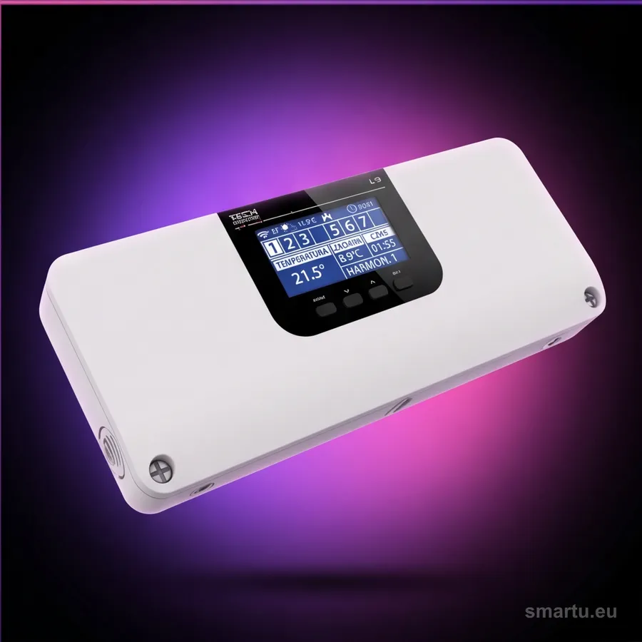 Listwa sterownika Tech L-9r do ogrzewania podłogowego 8 stref na białym tle Listwa sterownika Tech L-9r do ogrzewania podłogowego 8 stref na białym tle