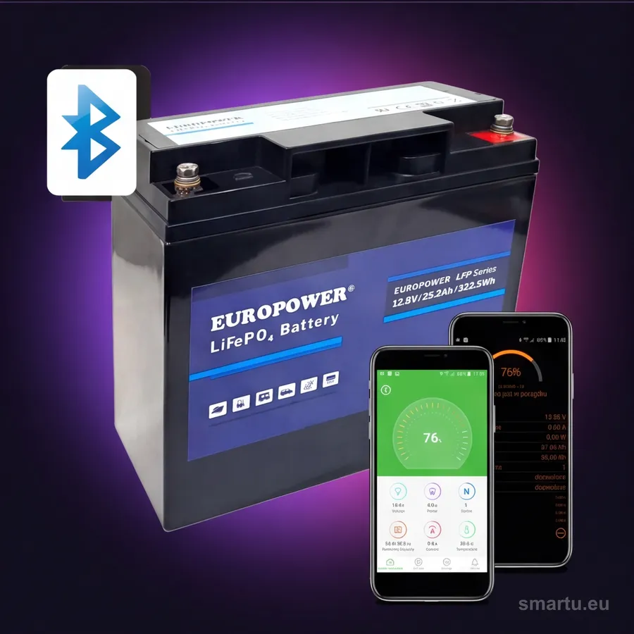 Akumulator LiFePO4 EUROPOWER LFP 12,8V 25,2Ah z Bluetooth, ~2000 cykli, BMS Akumulator LiFePO4 EUROPOWER LFP 12,8V 25,2Ah z Bluetooth, ~2000 cykli, BMS