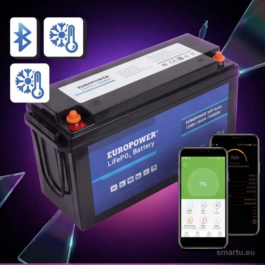 Akumulator LiFePO4 EUROPOWER LFP 12,8V 150Ah Bluetooth mata grzewcza BMS 2000 cykli kamper jacht Akumulator LiFePO4 EUROPOWER LFP 12,8V 150Ah Bluetooth mata grzewcza BMS 2000 cykli kamper jacht