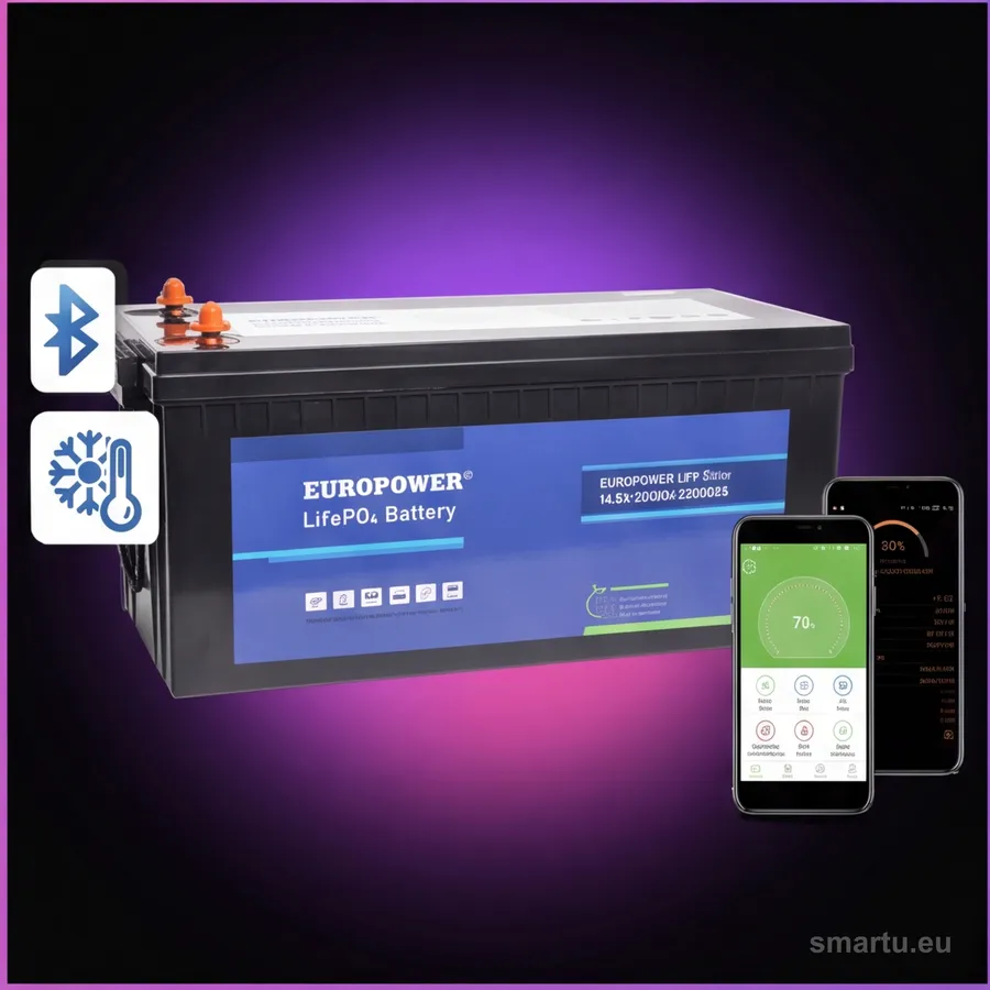 Akumulator LiFePO4 EUROPOWER serii LFP 12,8V 200Ah Bluetooth, mata grzewcza (Żywotność ~2000 cykli) — ujęcie 1