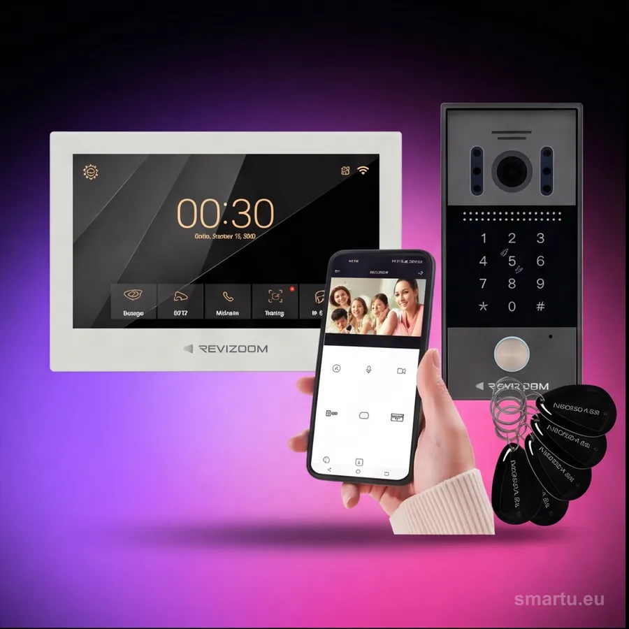 Zestaw wideodomofon REVIZOOM RM-T273HD WHITE z kamerą RC-212HD-CK1 biały widok kompletu Zestaw wideodomofon REVIZOOM RM-T273HD WHITE z kamerą RC-212HD-CK1 biały widok kompletu